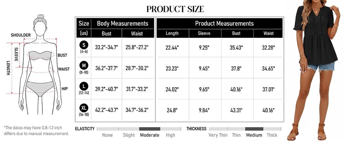 MEROKEETY Women's Summer Babydoll Tops 2026 Ruffle Short Sleeve V Neck T Shirts Casual Loose Peplum Tunic Blouse