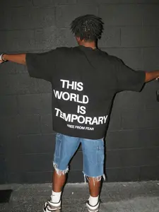 Unisex Loose-Fitting Short Sleeve T-Shirt, This World Is Temporary Slogan Print, Street Style Casual Top for All Seasons, Streetwear