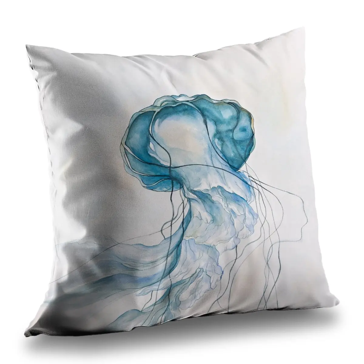 Begin Home Decor C1PT1414AMKH4L 14x14 in. Moving Jellyfish Poly Twill Throw Pillow, Creative Decorative Cushion, Square Cushion for Marine Animal Themed Home Decor