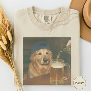 Comfort Colors Funny Golden Retriever Drinking Beer Shirt, Dog Meme Graphic Tee, Silly Novelty Shirt, Sarcastic Gift, Funny Shirt Women Men Idea