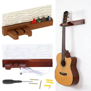 LED Wood & Acrylic Light Up Guitars Holder with Shelf & Pick Holder Acoustic Guitars Storage Stand Multi-Purpose Stringed Instruments Display Stand Gifts for Music Lover Player
