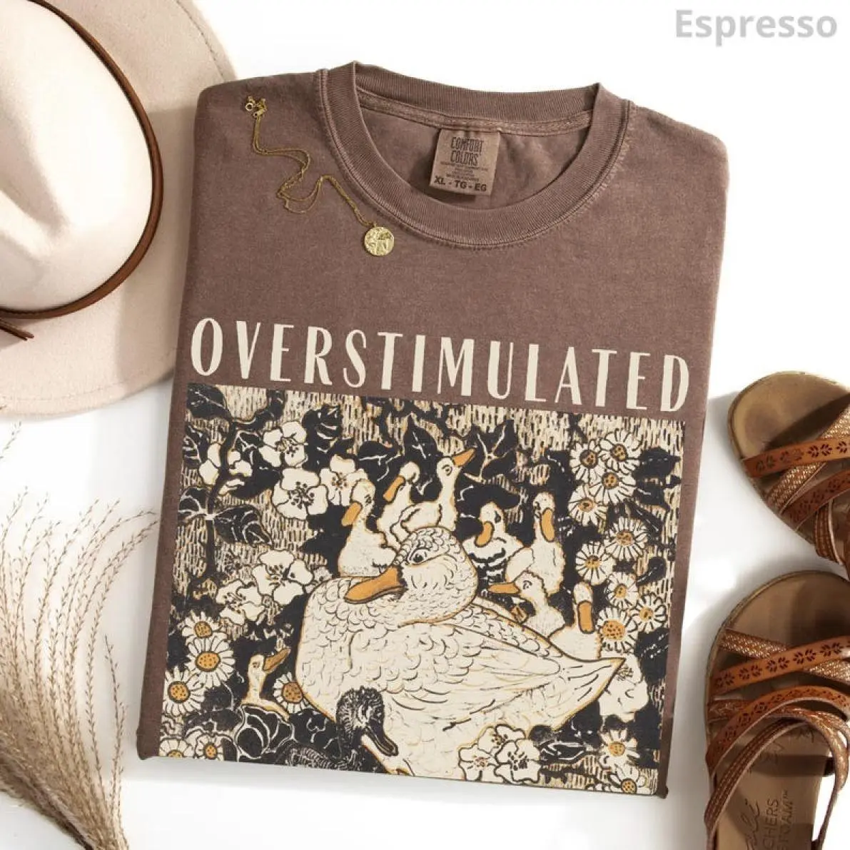 Overstimulated Mama Duck Shirt, Comfort Colors Farm Animal Graphic Tee, Homeschool Mom Life Tee, Cottagecore Mother's Day Gift