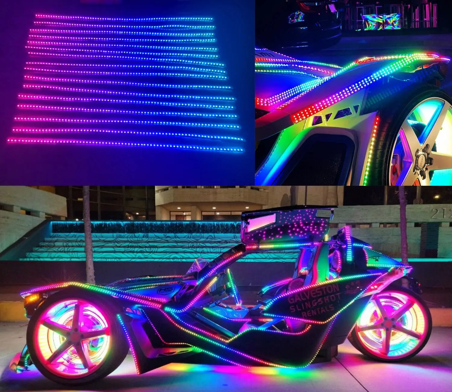 16PCS 5FT Chasing LED Light Strips Fit for Polaris Slingshot, IP68 Waterproof Single Row RGB Dream Color Glow Kit, App & Remote Control Underbody Accent Lights with Breath/Flash/Strobe Modes