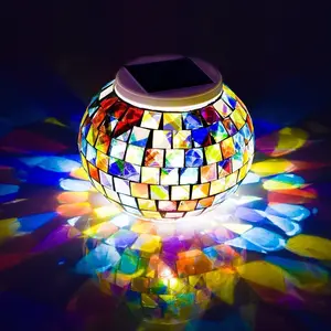 Color Changing Solar  Glass Mosaic Ball Led Garden Lights, Rechargeable Outdoor  Solar Night Lights Table Lamps for Decorations, Ideal Gifts