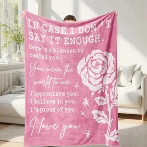 Romantic Pink Rose Print Flannel Throw Blanket, Soft Comfortable Thin Blanket, Ideal For Anniversary Birthday Wedding Valentine'S Day Gifts For Girlfriend Wife