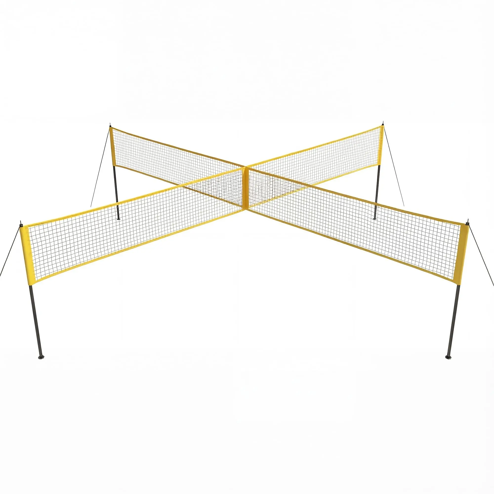 Portable 4 Square Volleyball Net Set, 14FT Adjustable Outdoor Volleyball Training Equipment for Backyard, Beach or Lawn, Includes Ball, Pump, Hammer & Bag – Family Game Kit