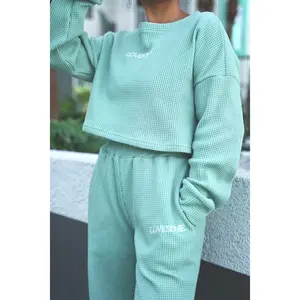 Cozy Mint Cropped Waffle Top