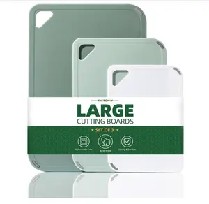Plastic Cutting Board Set of 3-Cutting Boards for Kitchen BPA Free, Large-Small Chopping Boards Non-Slip for Cooking Camping Dishwasher Safe, Reversible, with Grip Handle, 15"×10"×0.6" Green
