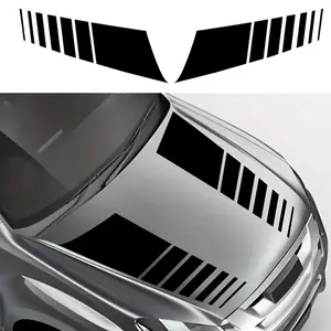 2pcs of black and white vinyl body stripes - durable front racing decals, stylish geometric design, self-adhesive suitable for plastic/glass/metal surfaces, modern aerodynamic style, car decorative strips