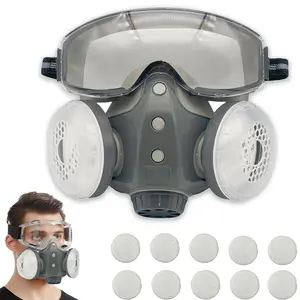 Reusable Respirator Mask with Safety Goggles, Anti-Virus Integrated Mask, Paint Spray & Dust Respirator for Chemical Exposure, Chemical Protection at Home, Outdoor & Work
