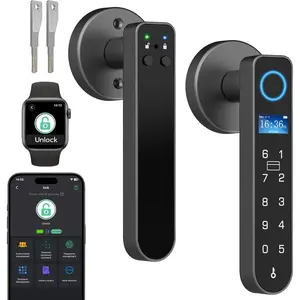 Fingerprint Keyless Entry Bedroom Door Lock with Code RFID Card NFC APP Keypad,  Biometric Automatic Interior Door Handle with Lock for Indoor Hotel Pantry Apartment Office , Black