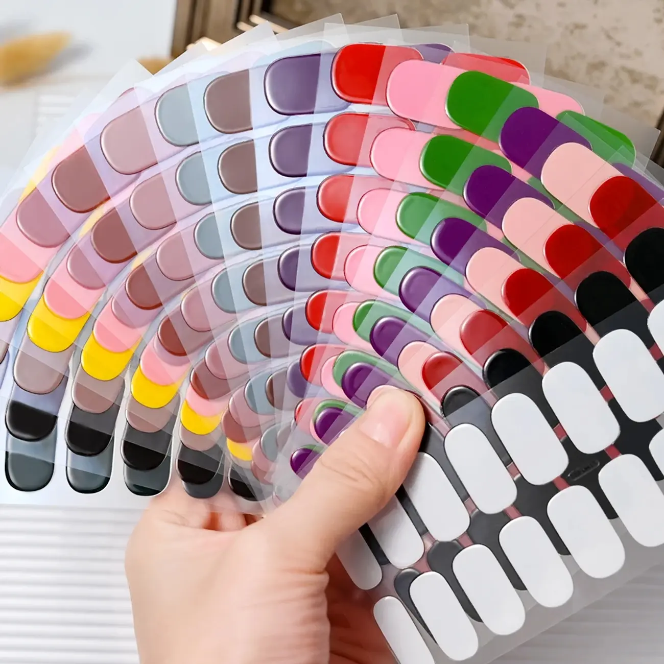 16Tips Semi-Cured Gel Nail Sticker Pure Color UV/LED Lamp Gel Nail Polish Wraps Long-Lasting Full Cover Gel Sticker Nail Decor##