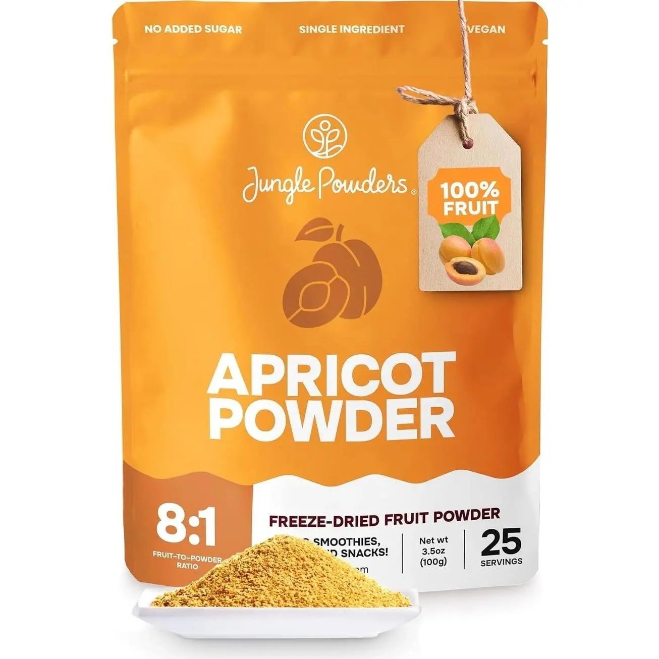 Jungle Powders Apricot Powder 3.5 Ounce Powdered Freeze Dried Apricot Fruit Smoothie No Sugar Added Additive and Filler Free Dehydrated Apricots Extract For Baking & Flavoring No Apricot Seeds Kernels
