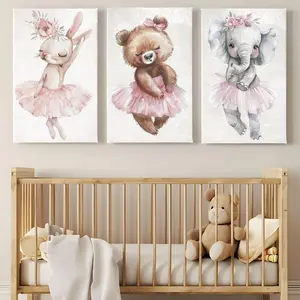 Nursery Wall Art Ballerina Animals, Pastel Pink Nursery, Baby Girl Nursery, Pastel Pink, Baby Room Decor, Bear, Elephant, Lion, Animal Art