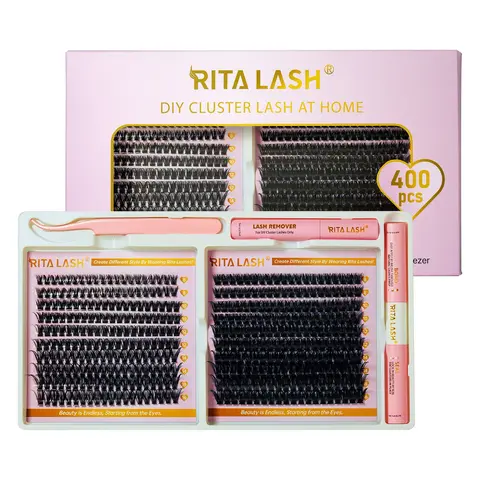 Mixed Length D Curl Cluster False Eyelashes with Lash Bond & Seal, Remover & Tweezers, 1 Box DIY Eyelash Extension Kit for Summer Makeup, False Eyelashes Clusters