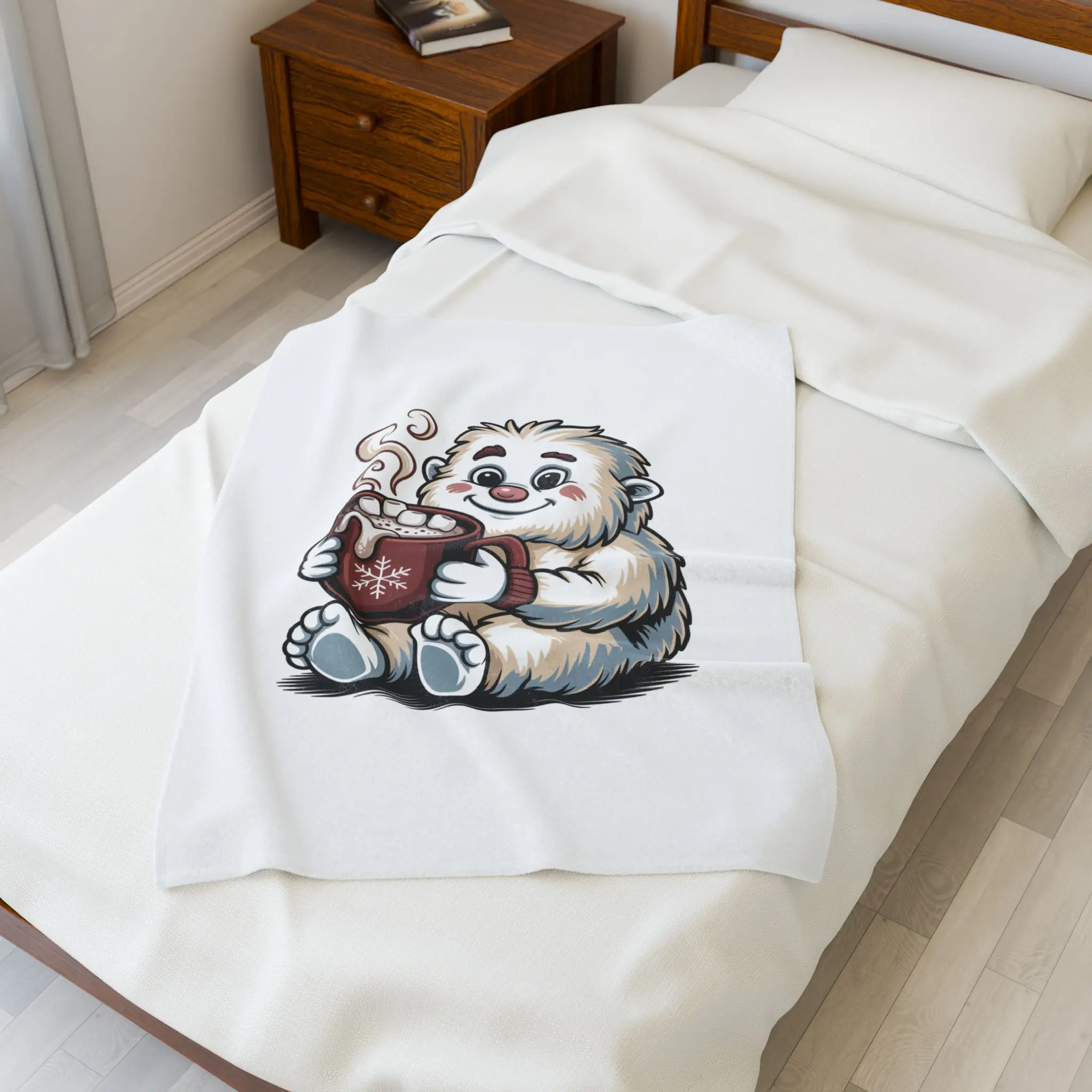 Cozy yeti Winter Scene Velveteen Plush Blanket | capybara in hot springs, cozy animal merch