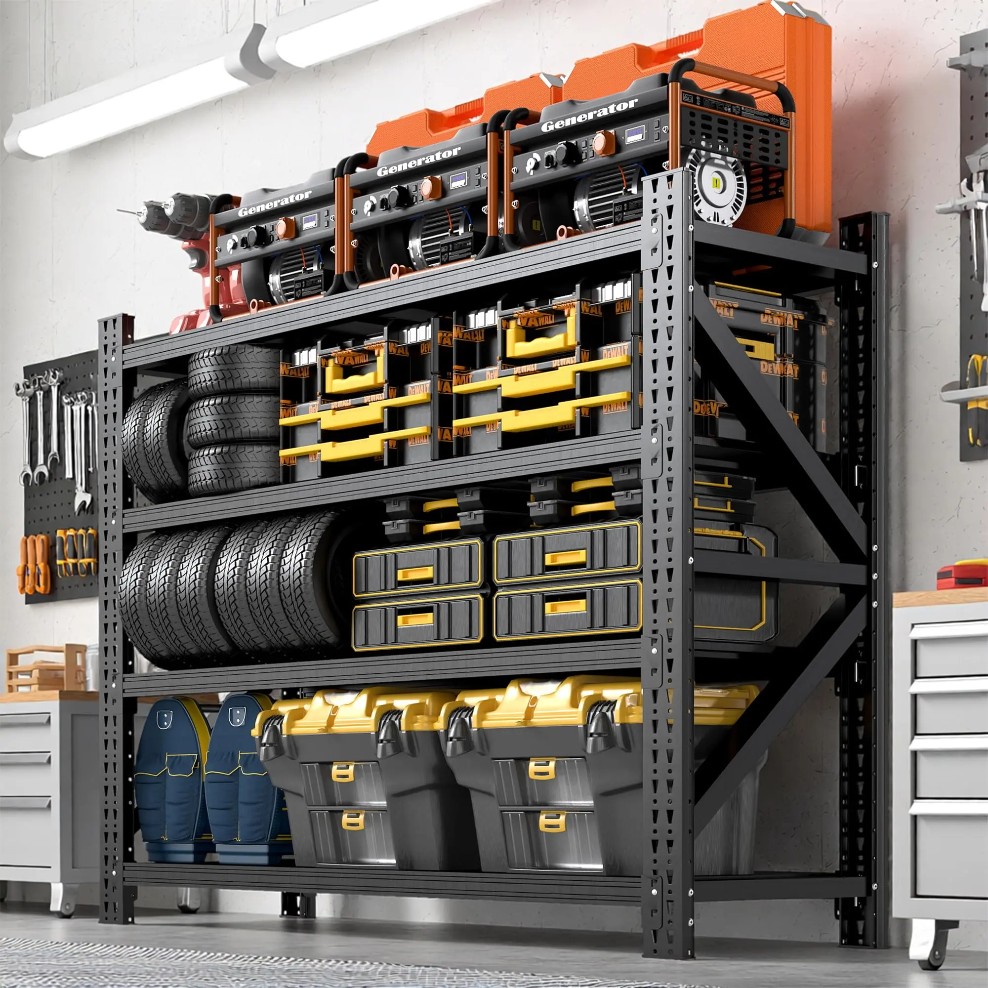 BIZOE 4-Tier adjustable metal shelving unit - heavy-duty storage rack suitable for garages, warehouses, pantry, and kitchen organization.