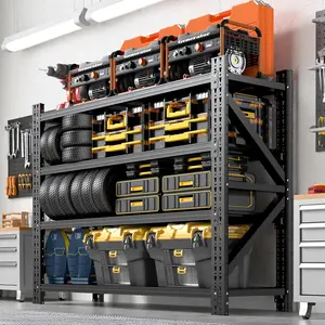 BIZOE 4-Tier adjustable metal shelving unit - heavy-duty storage rack suitable for garages, warehouses, pantry, and kitchen organization.