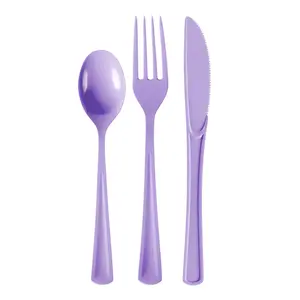 Lavender Cutlery Combo Set | 50 Forks 50 Spoons And 50 Knives - 7.5 in.