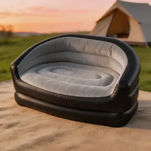 Inflatable Loveseat Couch, 2-Seater Flocked Surface Air Sofa, 330LBS Capacity Quick Inflation Portable Blow Up Couch for Home, Camping, Beach fathersdaygift outdoorfun