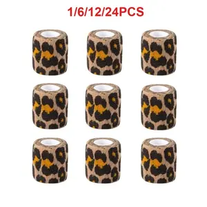 1/6/12/24pcs Pet Self-Adhesive Elastic Bandage, Wild Leopard Print Sports Tape, Fabric Joint Protection for Dogs & Cats, Kittens, Outdoor Use