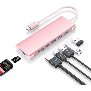 USB C Multiport Hub with 4K HDMI, 3 USB 3.0, SD/ SD Card Reader, 100W PD Compatible 2024-2016 MacBook Pro,   Air, Other Type C Devices,  Driver Adapter (CB-C36B, Rose )