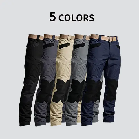 HOMUG Men's Stylish Loose Tactical Sports Trouser with Stretched Waistband, Belt, Pockets, Knee-Pad Design, 230g/m² Fabric for Spring, Summer Outdoor Activities