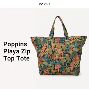 Billabong Poppins Playa Zip Top Tote，100% Cotton Canvas Beach Tote，Womens A/Div Collection Summer Travel Bag