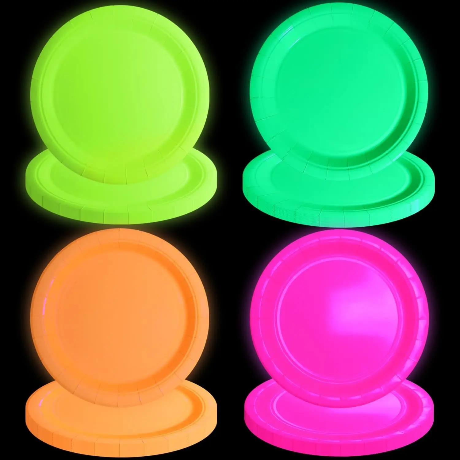 40 PCS Glow In The Dark Plates Neon Party Decorations, 4 Colors Neon Paper Plates Birthday for Fluorescence Birthday Supplies Let's Glow Party Decorations, 9 Inch (40)