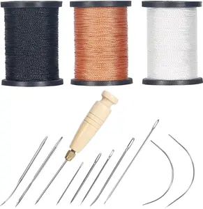 3-Spool Nylon Thread Sewing Kit, 80 Yards Each, Heavy Duty Needles (5 Straight, 2 Curved), Sewing Awl, Ideal for Upholstery, Leather, Shoes & DIY Crafts