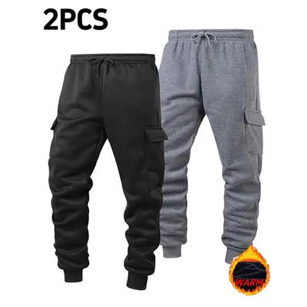 Men’s fashion casual athletic fleece cargo pants, set of 2. Comfortable fabric, multi-pocket design, super roomy fit—ideal for winter wear, a top choice for holiday travel and outdoor activities. Available in multiple colors with rich hues.