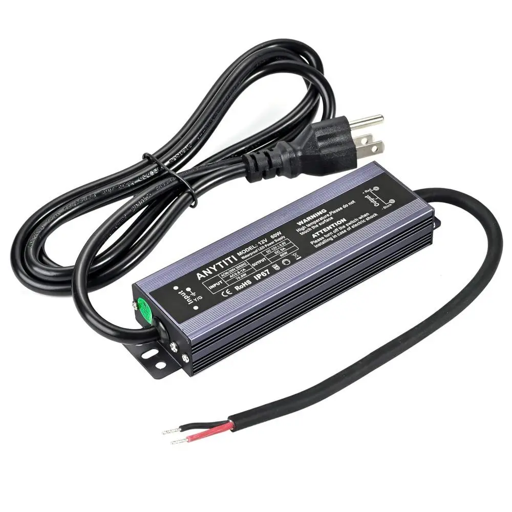 Aluminum LED Driver, IP67 Waterproof 5A Transformer for Landscape Lights, Cabinet Lights, and LED Signs with Built-In 5 Protections, Outdoor Lighting, Residential And Outdoor, 60W, Power Supply, Ultra-Thin, Ip67 Class, 12V 60W, Single Unit, 3 Years, Lands