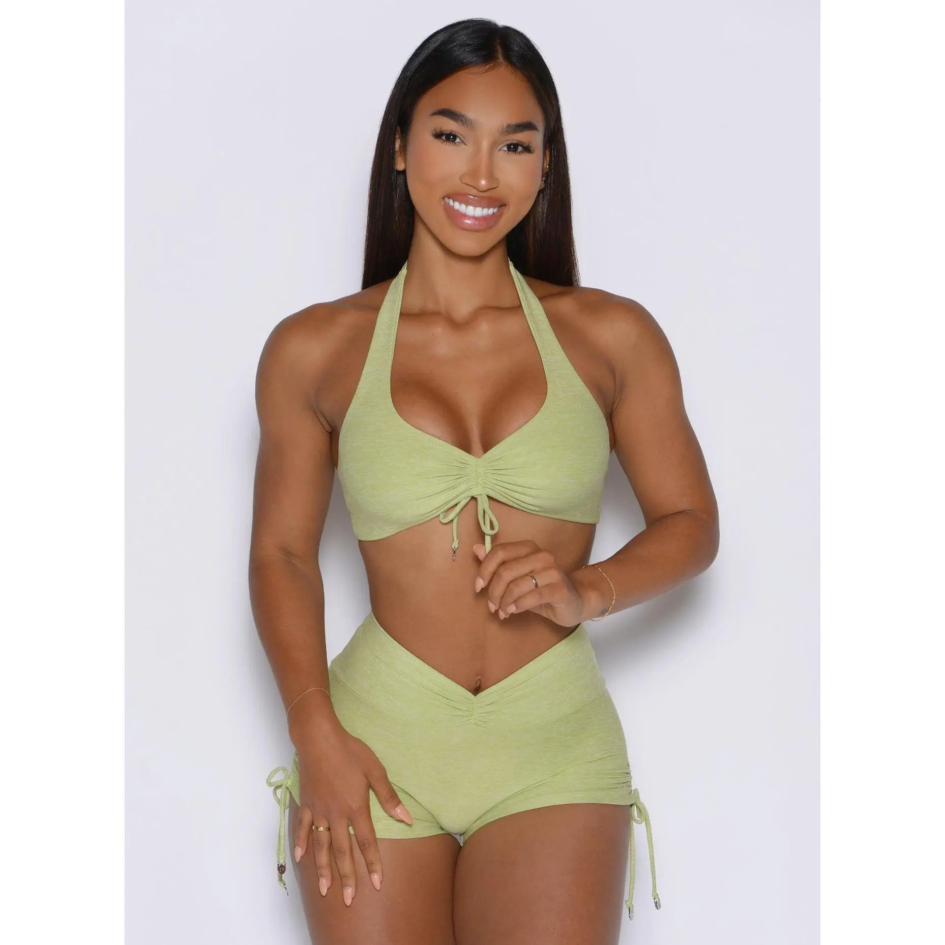 Women's Dual Charm Ruched Sports Bra, Sports Lingerie Top for Yoga Workout Activewear, Women Workout Clothes