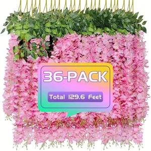 36 Pack 43.2 "/3.6 Feet 129.6 Feet), Wisteria Artificial Flower Garland Silk Wisteria Rattan Long Suspended Flowers String for Wedding Party Garden Background Home Outdoor, Pink