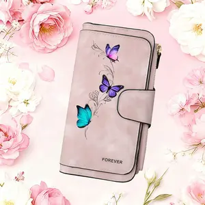 1pc Colored butterfly pattern women's long wallet, multi-functional wallet, portable snap coin purse, birthday gift and daily commuting essential, perfect holiday gift, suitable for outdoor, travel and family use, 3.10CYJ-10