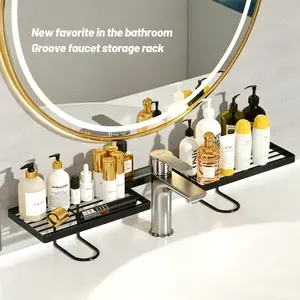 Faucet Shelf Organizer for Bathroom Sink, No Drill Adhesive Wall Mounted Shelf for Shampoo & Soap, Rustproof Stainless Steel Storage Rack Above Faucet