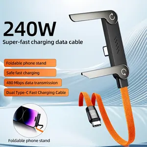 240W Fast Charging Stand Cable, Compatible with Apple 15/16/17, Android, Samsung, Huawei Type-C Port, Nylon Braided Material, No Interference While Gaming, Essential for Outdoor, Car, and Home Use