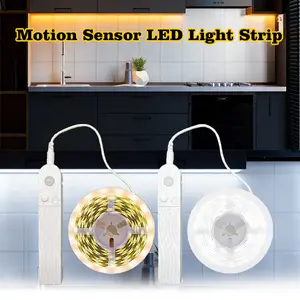 Human body induction warm white LED light strip, smart sensor switch, easy to install. Suitable for wardrobes, cabinets, stairs, bedrooms, studies, and entryways (batteries not included).