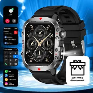 Business Smart Watch Men 2.01 Inch Screen Wireless Calling/Dial Multi-Sport Modes Call & Message Alerts Custom Wallpaper LED Light Smartwatch Flashlight Compatible With IOS/Android