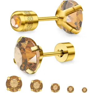 5 Pairs Flat  Stud Earrings for Women, Trendy Cartilage Earring,  Titanium Earrings Set, Cubic Zirconia Flatback Ear Rings Non Tarnish