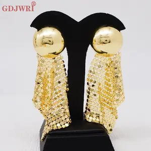 Women's Nigerian Copper Big Irregular Tassel Earrings, African Dubai Gold-Tone Long Drop Bohemian Pendant, Fashion Costume Jewelry Gift
