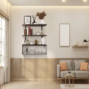 Floating Shelf with Wire Storage Basket — Set of 3