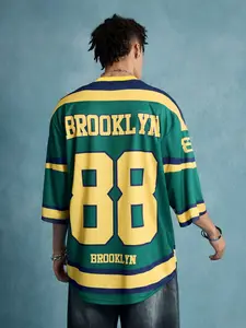 1pc Men's Vintage Ice Hockey Jersey Oversized Streetwear Brooklyn Duck Graphic Mesh Shirt Retro Colorblock V-Neck Sporty Top for Men & Unisex Urban