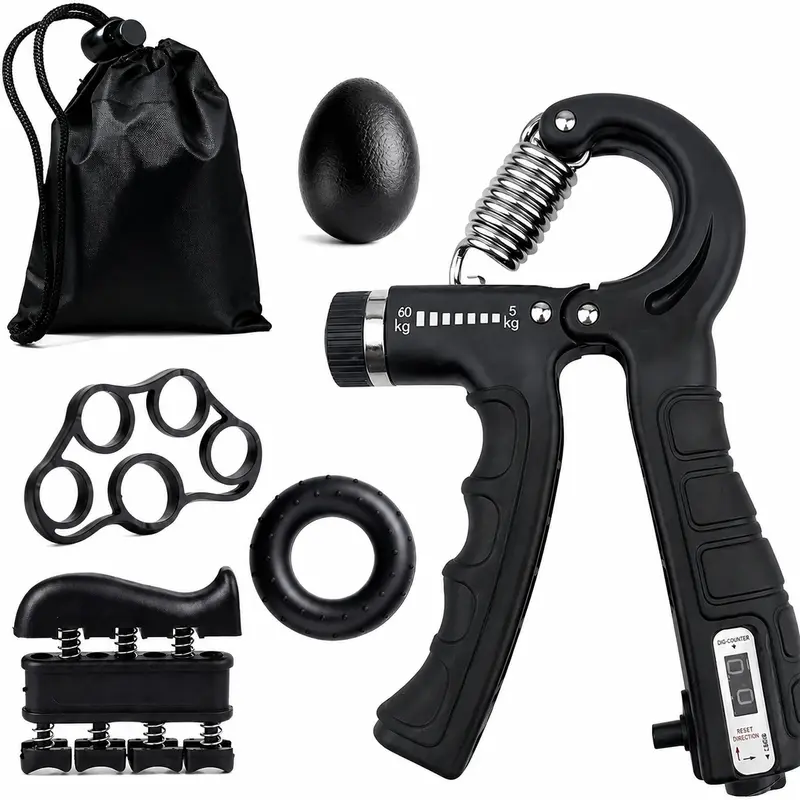 Unisex 5-Pack Hand Gripper Strengthener Kit - Ergonomic Silicone Grip Enhancer, Adjustable (10-132 Lbs) Home Workout Equipment for Athletes, Rehabilitation, Strength Training Sport Gear