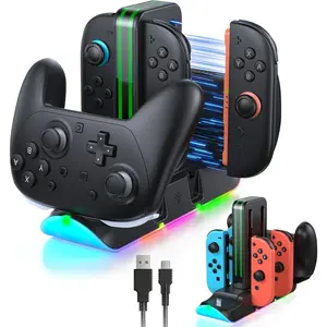 Dock Compatible with  2/1 for Joycon,  Stand for  1/2 P Controller with 9 RGB Lighting,   Storage Station with   and USB