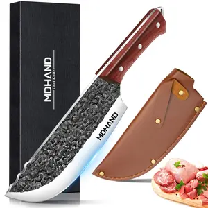 MDHAND Kitchen Cleaver Knife - Butcher Boning Knife for Meat Cutting - Hand Forged Meat Knife - High Carbon Chopping knife with Ergonomic Handle - Ultra Sharp, Full Tang Handle Chef Knife, Viking Knife, Butcher Knife for Home Outdoor BBQ, Gift Box