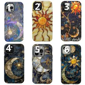 Stained Glass Sun Moon Tough Phone Case for iPhone 17, 16, 15 Pro Max, 14, 13, 12 - Celestial Aesthetic Gift