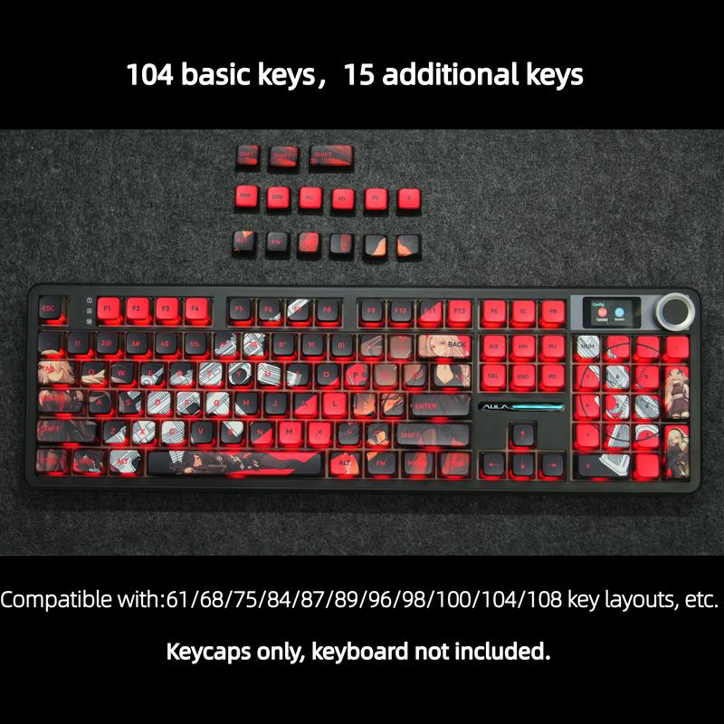 Aula Phantom Heat OEM Pudding Keycaps 119 Keys | Red & Black PBT+PC Backlit Keycap Set for 61/68/75/87/98/104 Layout Mechanical keyboard Includes Compatibility Keys 5-Side Dye-Sublimated Legends 4-Side Black Translucent Pudding Design Gaming Accessoies