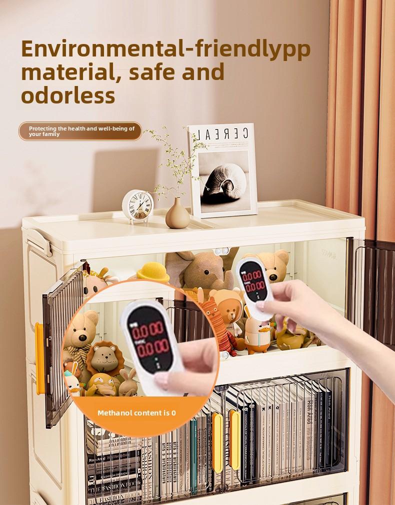 21.65 inches Multi-layer Foldable Storage Box with Double Doors, Large Capacity Home Organizer Bin for Clothing, Toys, Snacks & Household Sundries