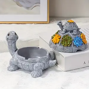Ashtray, outdoor ashtray with lid, non-smoking waterproof ashtray, resin ashtray decorated with cute turtle, suitable for home office, porch, garden decoration, indoor use, Indoor Outdoor Decorative